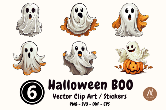 6 Funny Boo Vector Clipart Bundle for Graphics & Print Templates