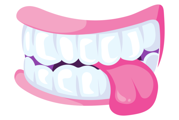 Cartoon Teeth with Tongue out. Funny Mou
