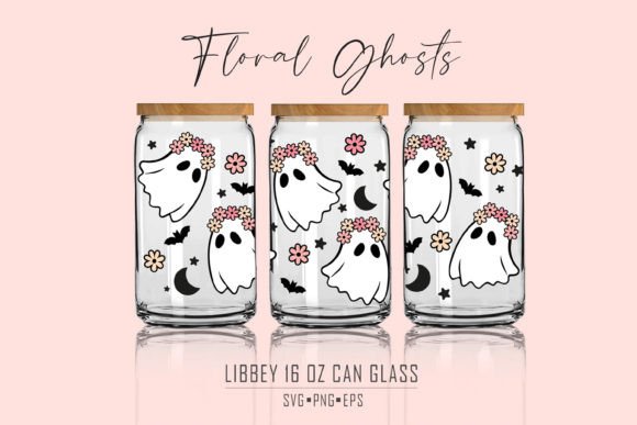 Floral Ghost Libbey Glass Wrap Svg Graphics for Print Templates