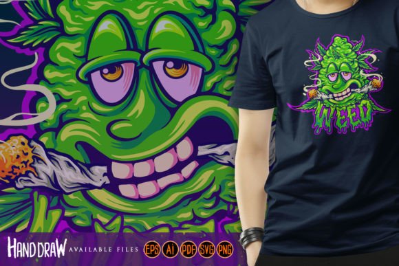 Giggle Greens Funny Weed Bud Monster Graphics & Illustrations