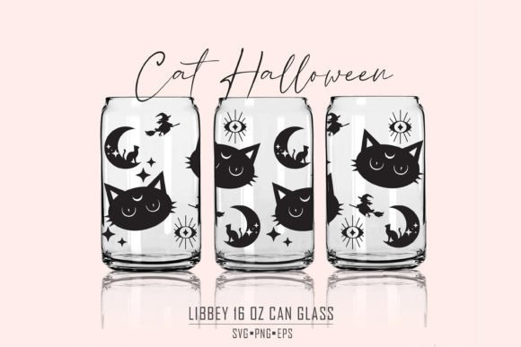 Halloween Cat 16 Can Glass Svg Graphics & Print Templates