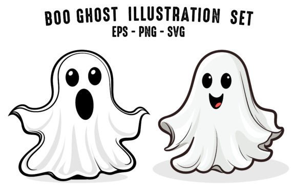 Halloween Cute Boo Ghost Vector Set Graphics & Illustrations Review