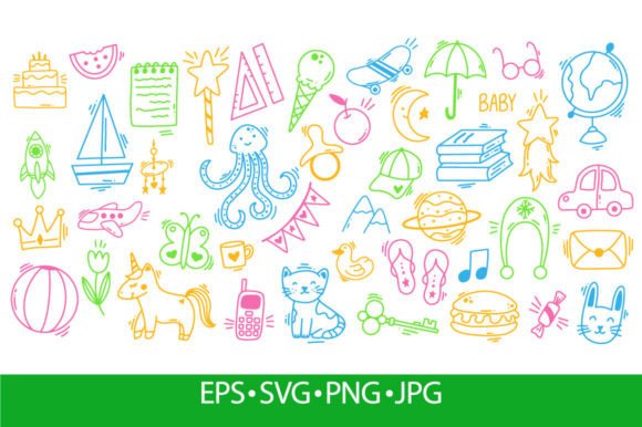 Kids Doodle Hand Drawn Cute Play Element Graphics and Illustrations