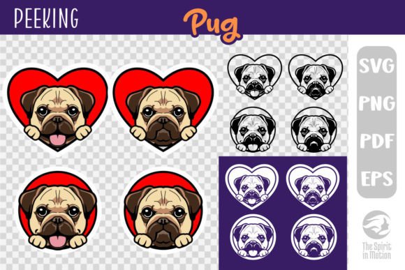 Valentine s Peeking Pug Clipart for Graphics and Illustrations